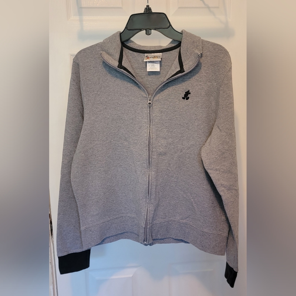 Disney Gray Zip-Up Hoodie with Black Embroidery